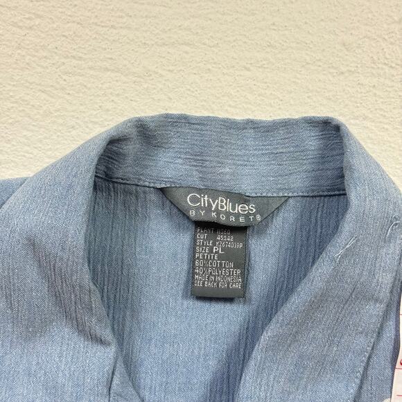 Vintage CityBlues By Koret Floral Embroidered Chambray Button Up Top, Size PL - Picture 5 of 7
